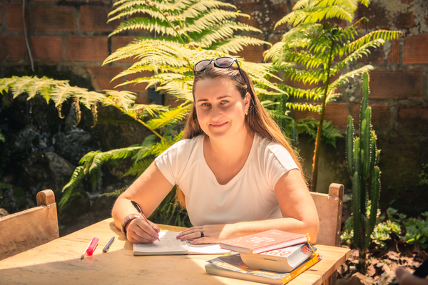 Czech teacher Daniela Grunwald writing