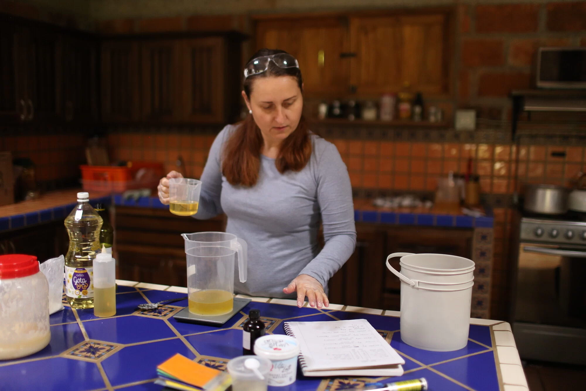 German teacher Daniela Grunwald making soap